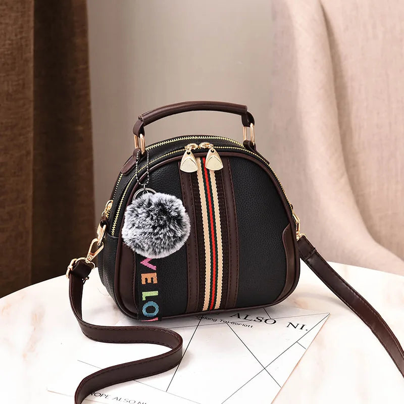 Stripes Shoulder Bag with Hair Ball - Women's Wild Messenger Bag