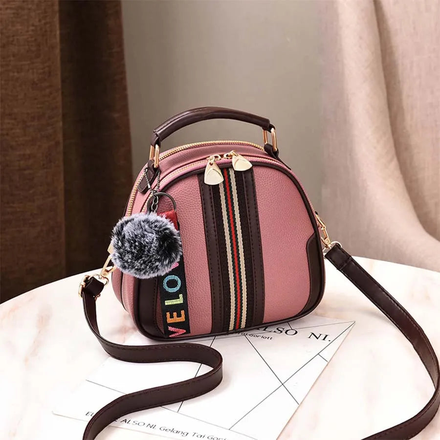 Stripes Shoulder Bag with Hair Ball - Women's Wild Messenger Bag