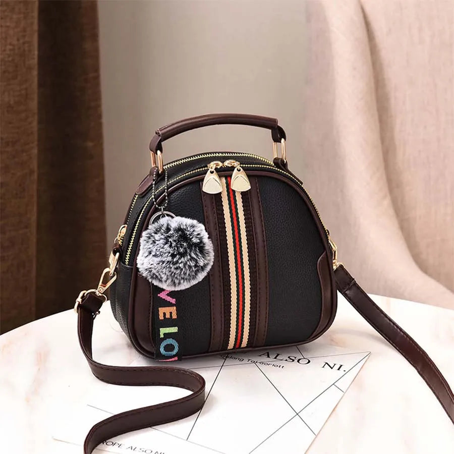 Stripes Shoulder Bag with Hair Ball - Women's Wild Messenger Bag