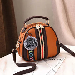 Stripes Shoulder Bag with Hair Ball - Women's Wild Messenger Bag