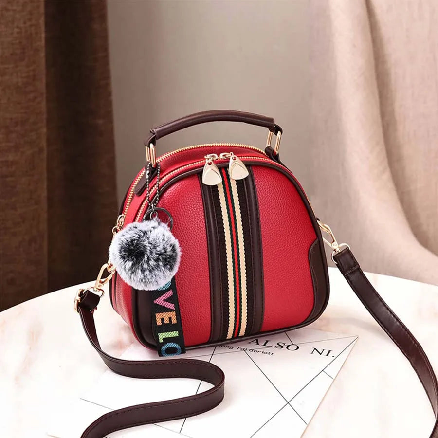 Stripes Shoulder Bag with Hair Ball - Women's Wild Messenger Bag