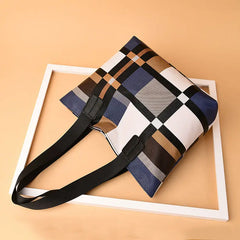 Women's Large Capacity PU Leather Shoulder Bag Check Handbag