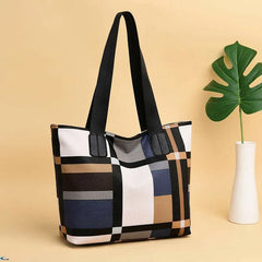 Women's Large Capacity PU Leather Shoulder Bag Check Handbag
