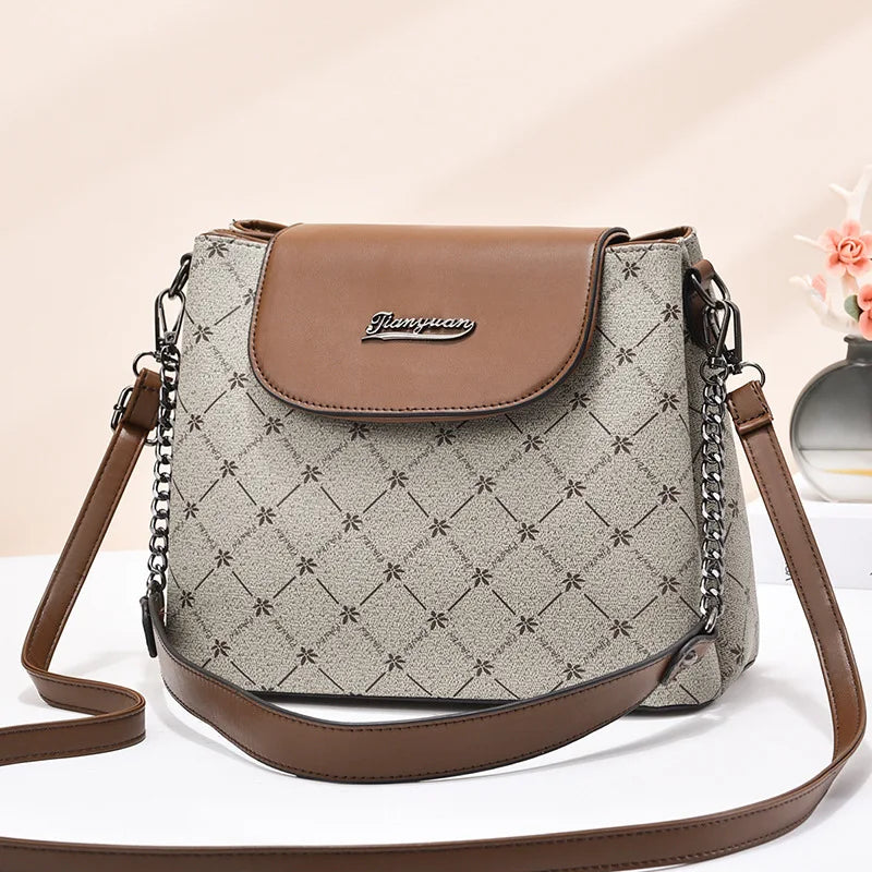Vintage Printing Bucket Bag Chain Shoulder Messenger Bag