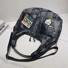 Women's Tie-Dye Denim Shoulder Bag with Leather Strap