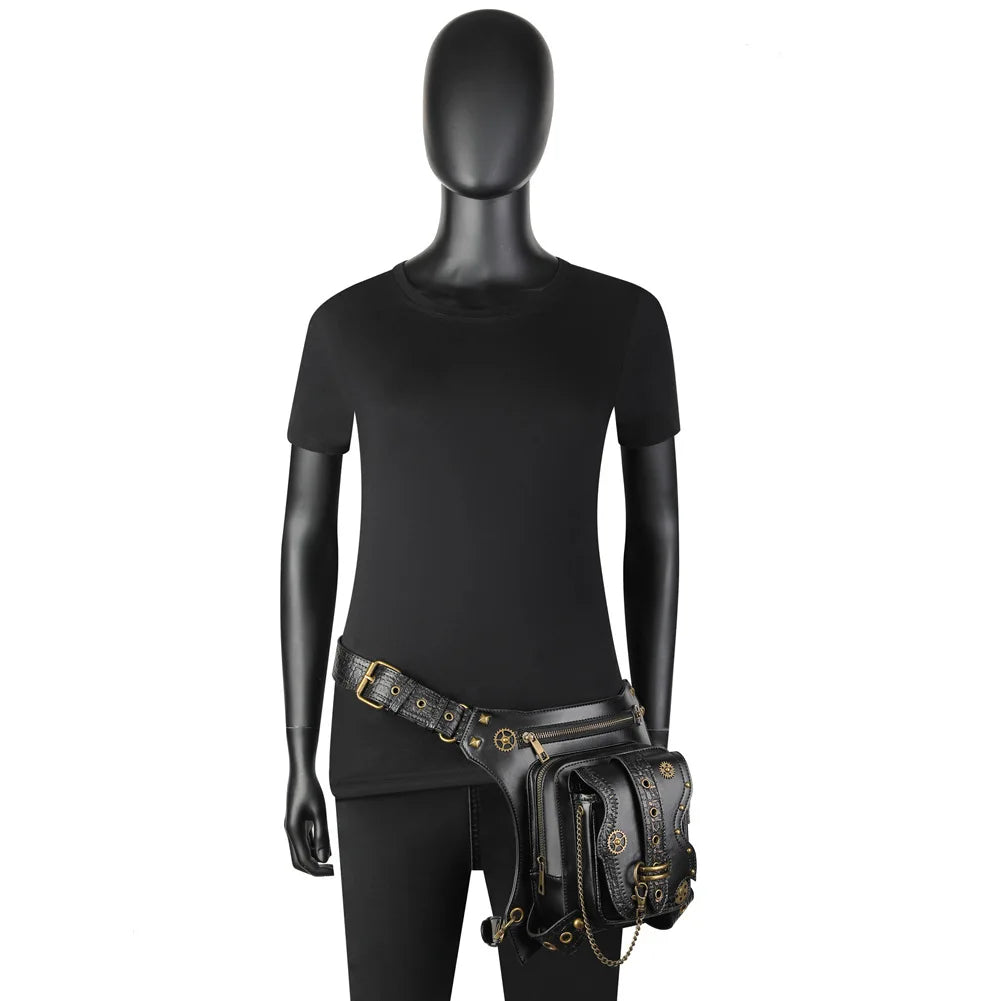 Punk Motorcycle Chain Waist Bag Retro Pockets Outdoor Leg Bag