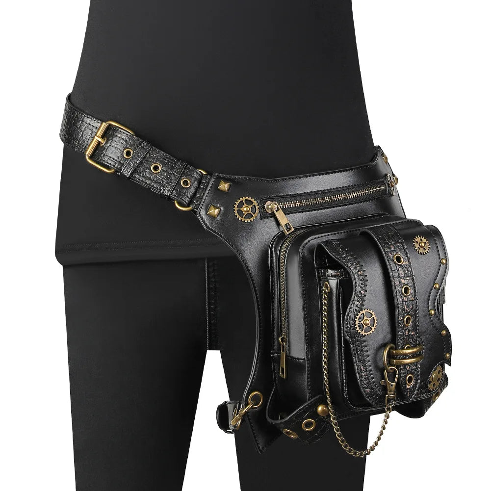 Punk Motorcycle Chain Waist Bag Retro Pockets Outdoor Leg Bag