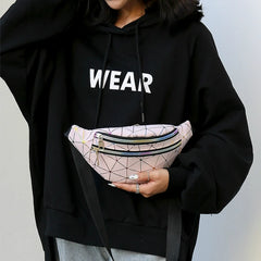 Women's Pink Silver Fanny Pack Geometric Waist Packs Phone Pouch