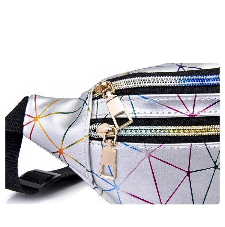 Pink Silver Geometric Fanny Pack Women's Belt Bag