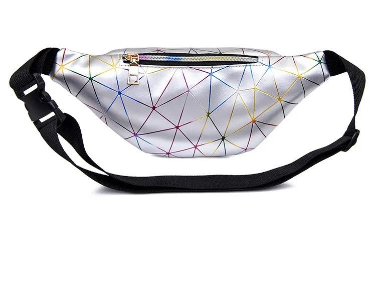 Pink Silver Geometric Fanny Pack Women's Belt Bag