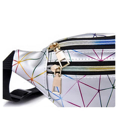 Women's Pink Silver Fanny Pack Geometric Waist Bag