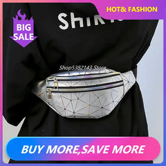 Women's Pink Silver Fanny Pack Geometric Waist Bag