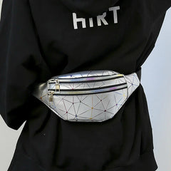 Women's Pink Silver Fanny Pack Geometric Waist Packs Phone Pouch