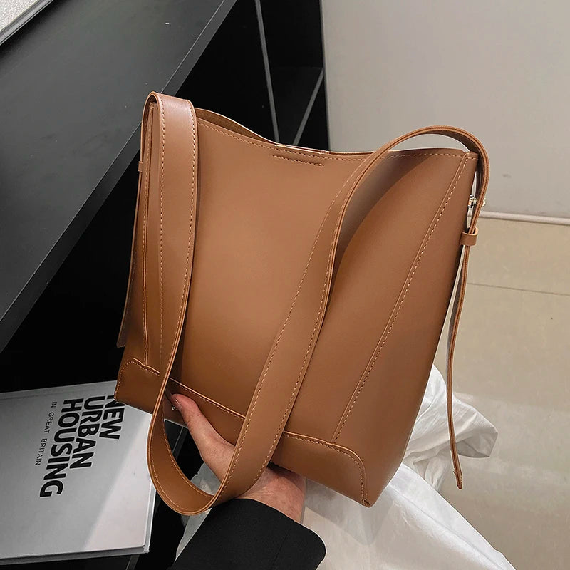 Women's Casual Shoulder Bag 2-Piece Set Solid Leather Texture Fabric