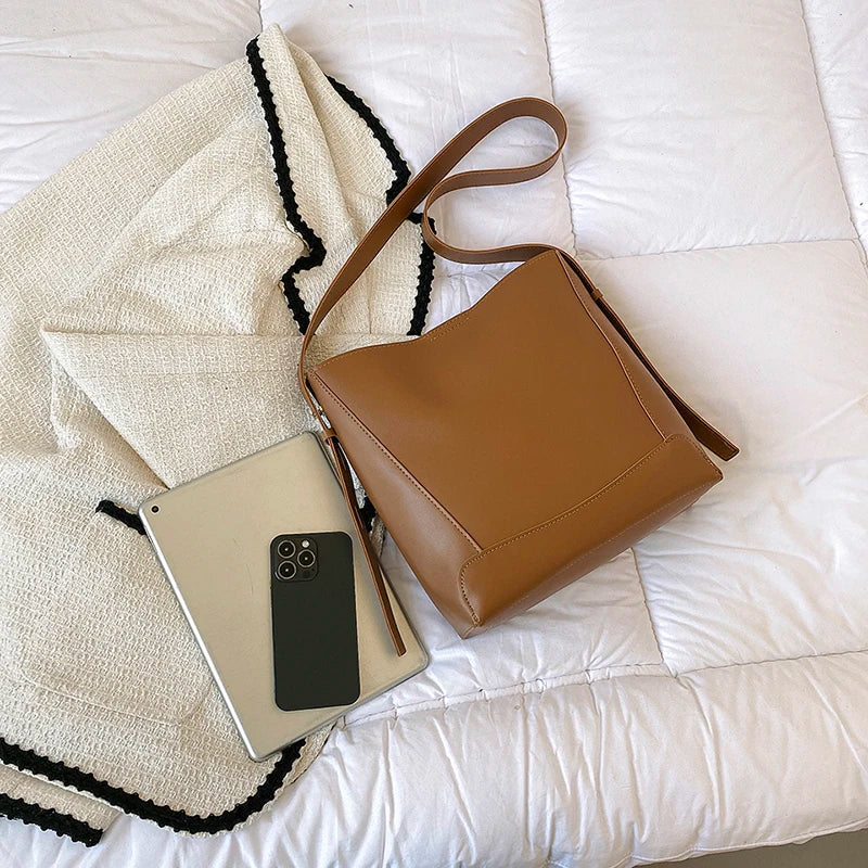 Women's Casual Shoulder Bag 2-Piece Set Solid Leather Texture Fabric