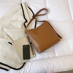 Women's Casual Shoulder Bag 2-Piece Set Solid Leather Texture Fabric