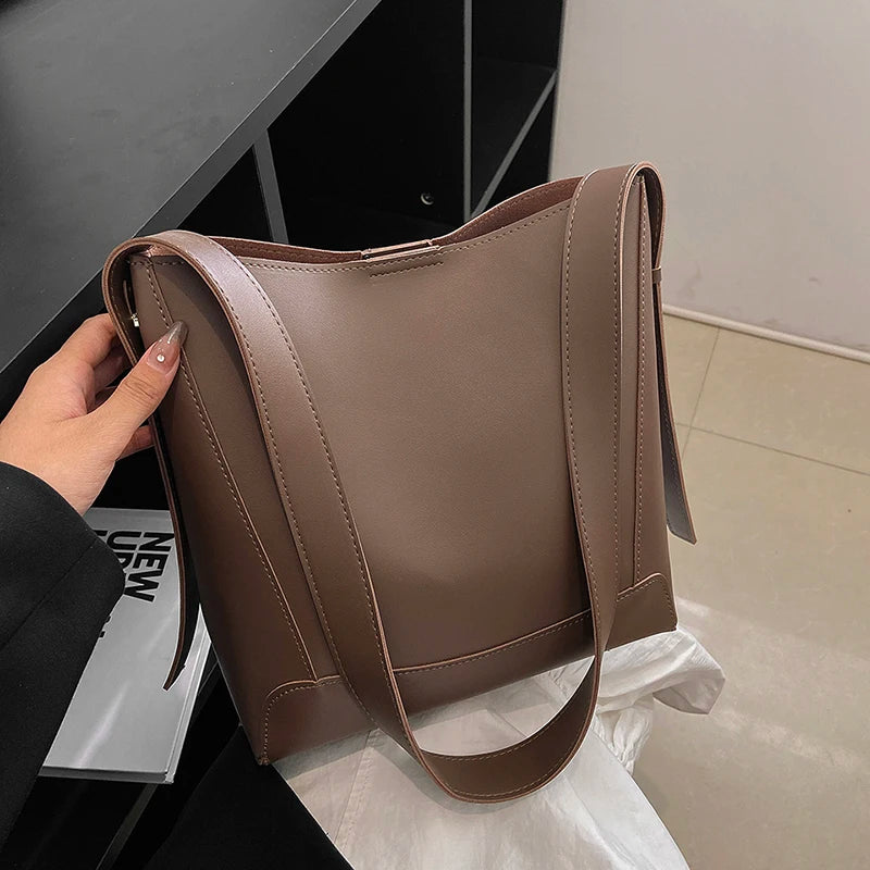 Women's Casual Shoulder Bag 2-Piece Set Solid Leather Texture Fabric