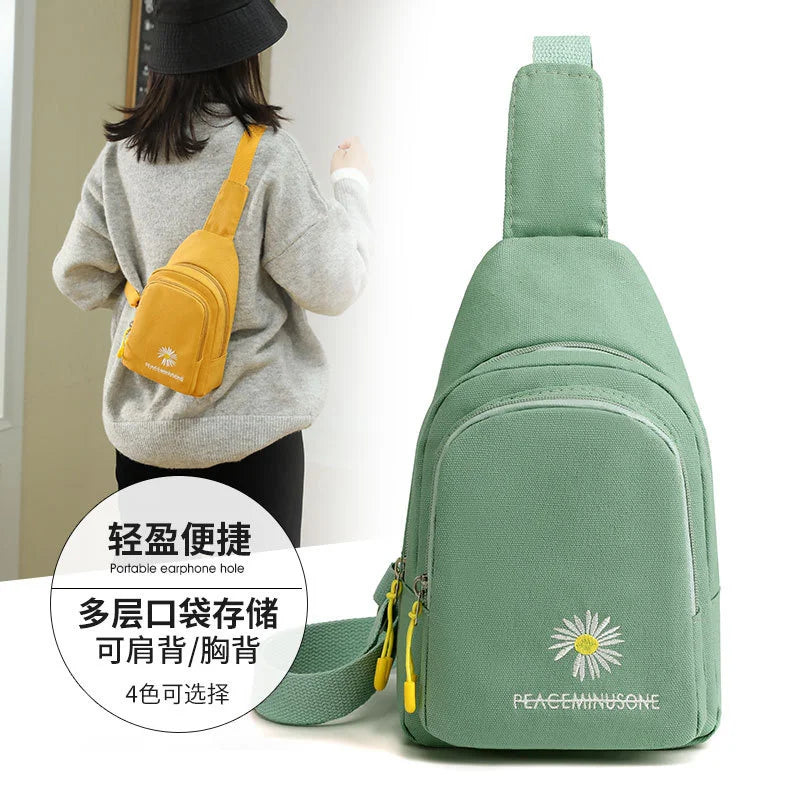 Women's Embroidered Chest Bag Canvas Single Shoulder Bag