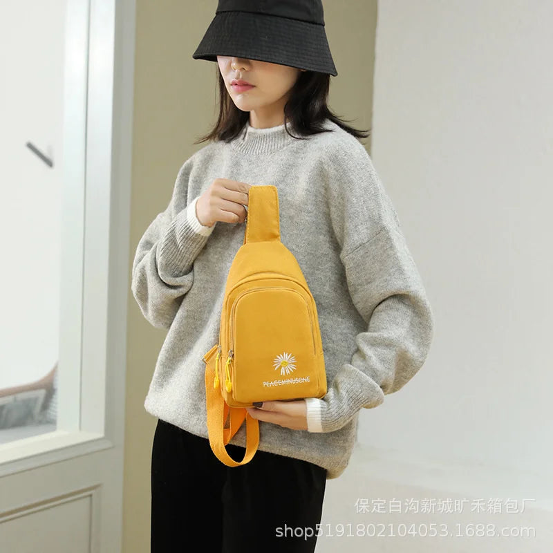 Women's Embroidered Chest Bag Canvas Single Shoulder Bag
