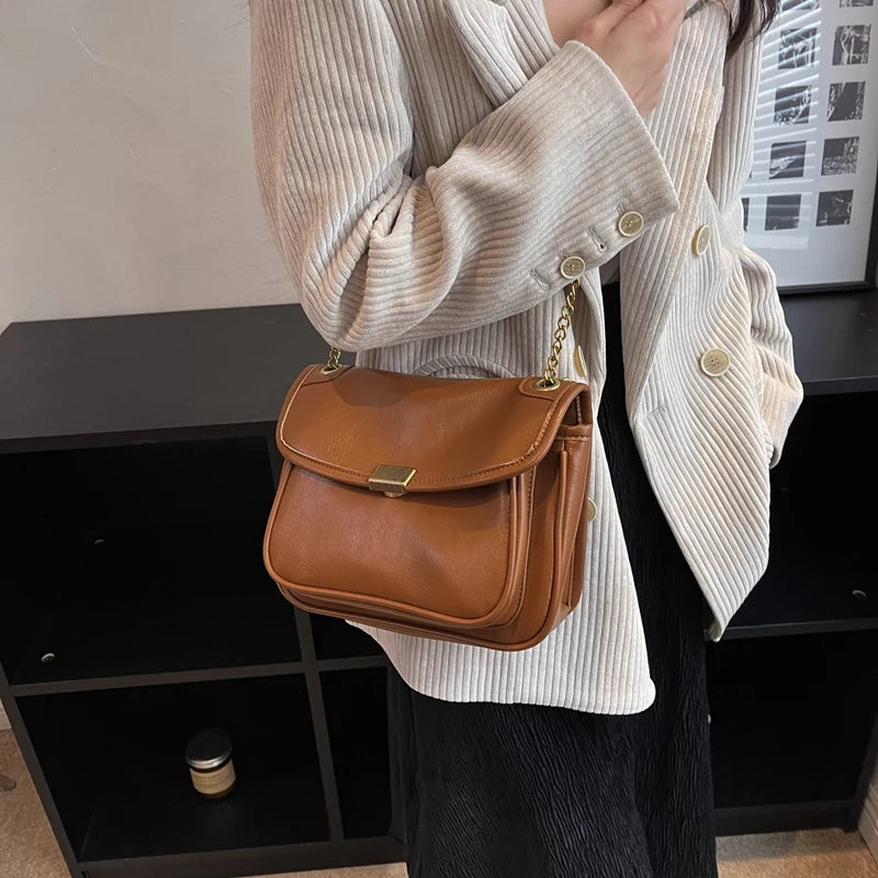 Casual Oilskin Chain Shoulder Bag for Women
