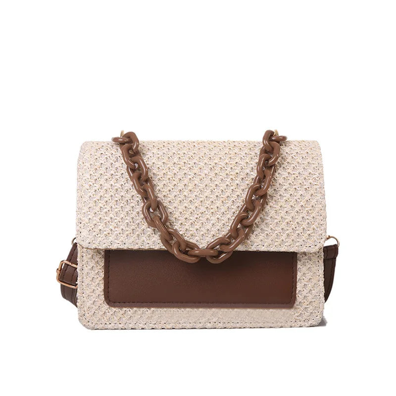 Women's Chain Straw Shoulder Bag All-Match Portable Small Square Bag
