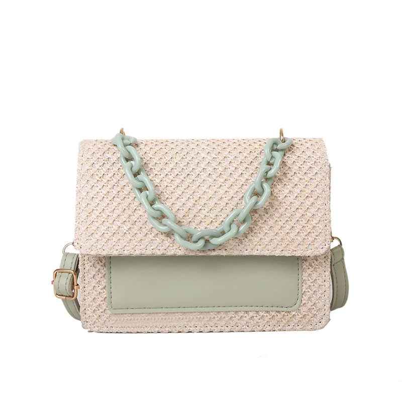 Women's Chain Straw Shoulder Bag All-Match Portable Small Square Bag