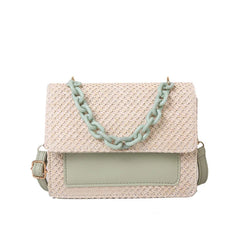Women's Chain Straw Shoulder Bag All-Match Portable Small Square Bag