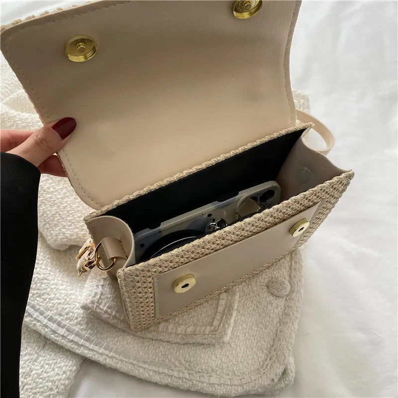 Women's Chain Straw Shoulder Bag All-Match Portable Small Square Bag
