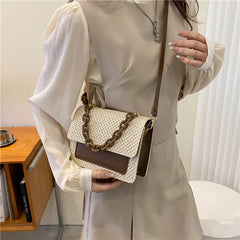 Women's Chain Straw Shoulder Bag All-Match Portable Small Square Bag