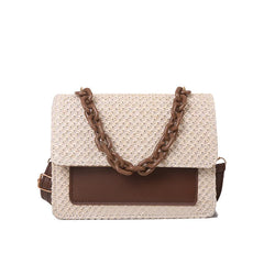 Women's Chain Straw Shoulder Bag All-Match Portable Small Square Bag