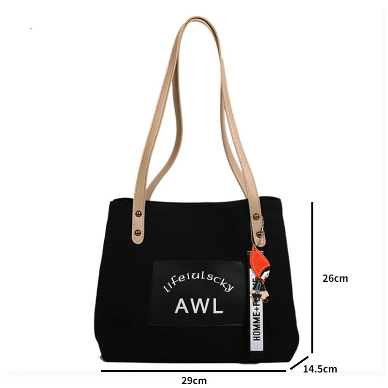One-Shoulder Canvas Tote Bag Large Capacity Schoolbag Handbag