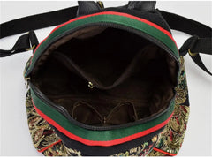 Retro National Peacock Embroidery Canvas Backpack Girls Mini Bag