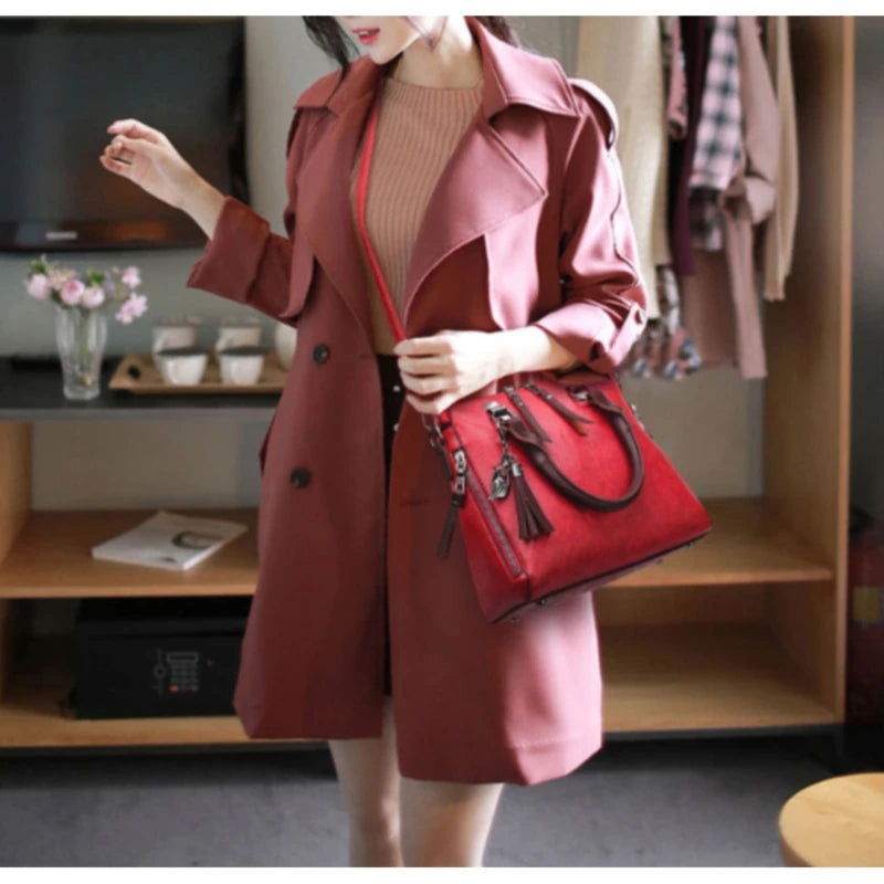 Solid Fringe Shoulder Zip Tote Handbag for Women