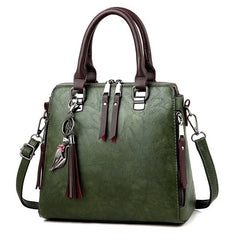 Solid Fringe Shoulder Zip Tote Handbag for Women