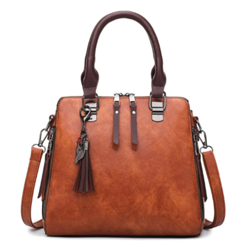 Solid Fringe Shoulder Zip Tote Handbag for Women