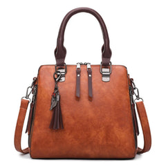 Solid Fringe Shoulder Zip Tote Handbag for Women
