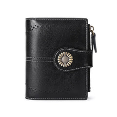 Women's Short Wallet Oil Wax Cow Leather RFID Anti-Theft Wallet