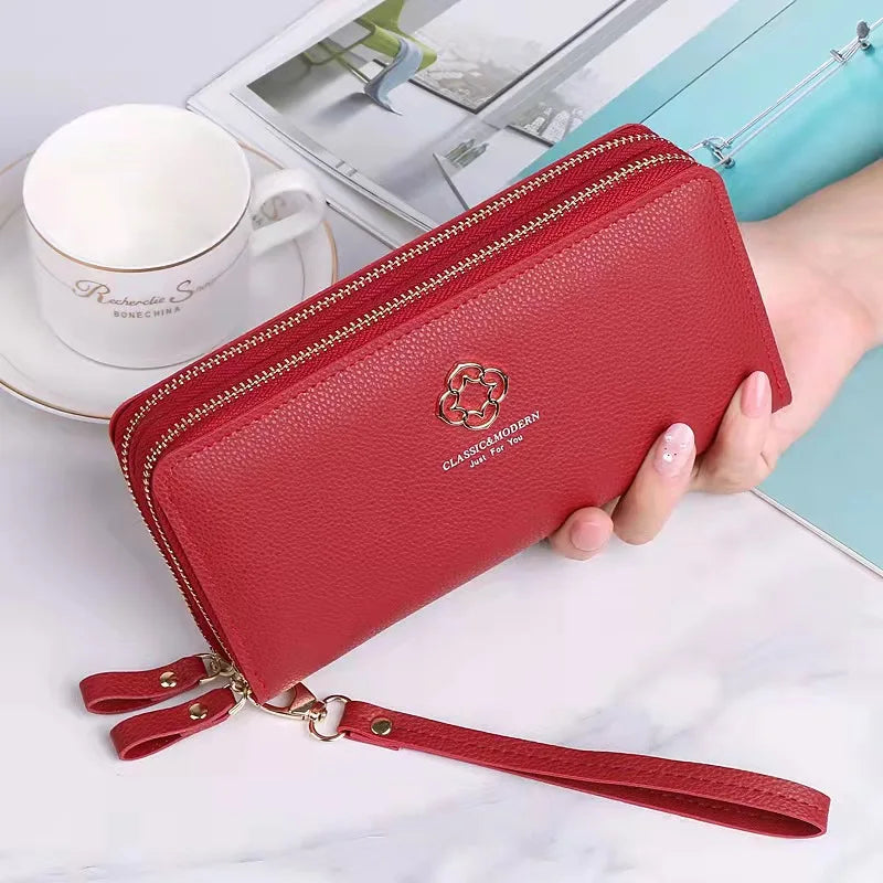 Women's Long Clutch Bag Star Print Double Zipper Hand Strap Wallet 892