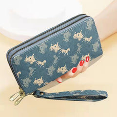 Women's Long Print Clutch Bag Double Zip Hand Strap Star Design