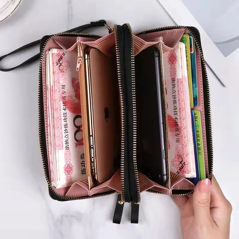 Women's Long Clutch Bag Star Print Double Zipper Hand Strap Wallet 892