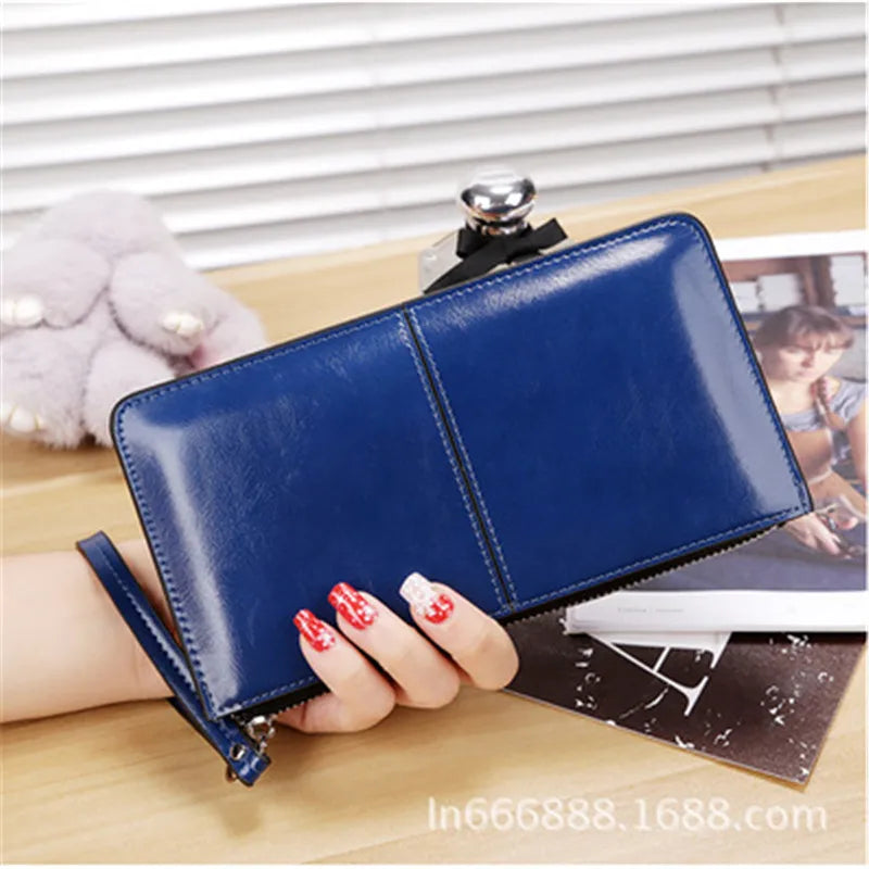 Women's Oil Wax Skin Long Wallet Large Capacity Clutch