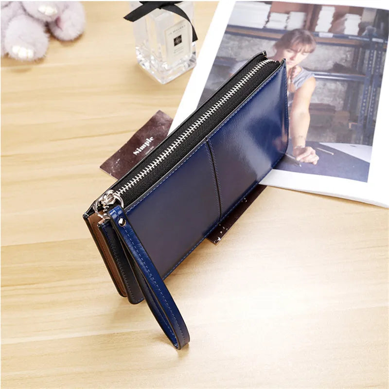Women's Oil Wax Skin Long Wallet Large Capacity Clutch