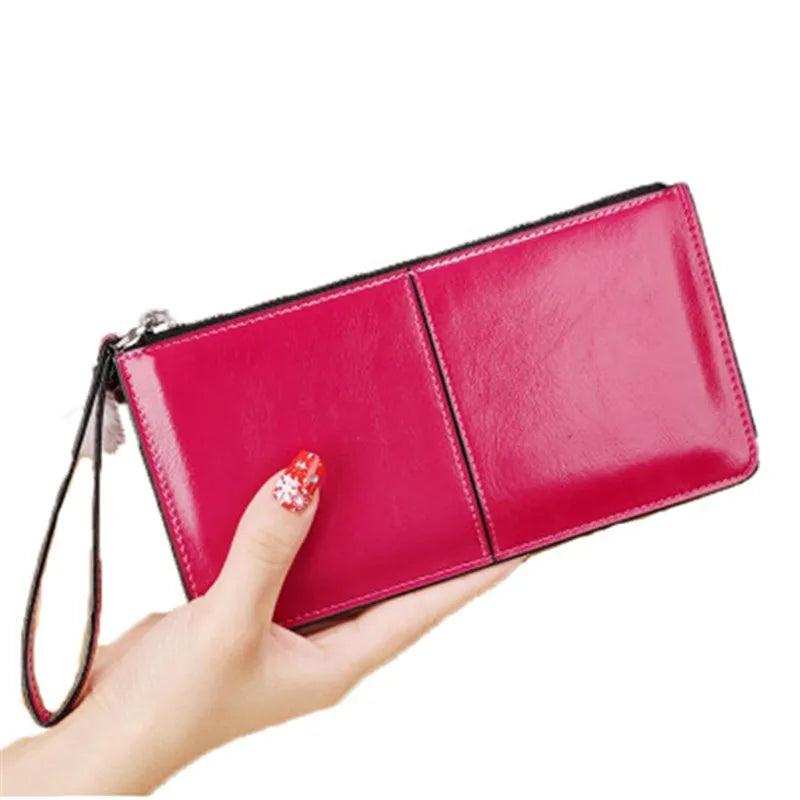 Women's Oil Wax Skin Long Wallet Large Capacity Clutch