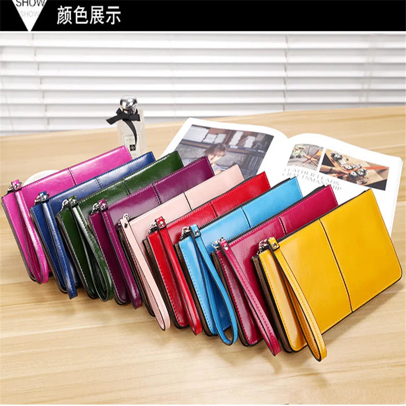 Women's Oil Wax Skin Long Wallet Large Capacity Clutch