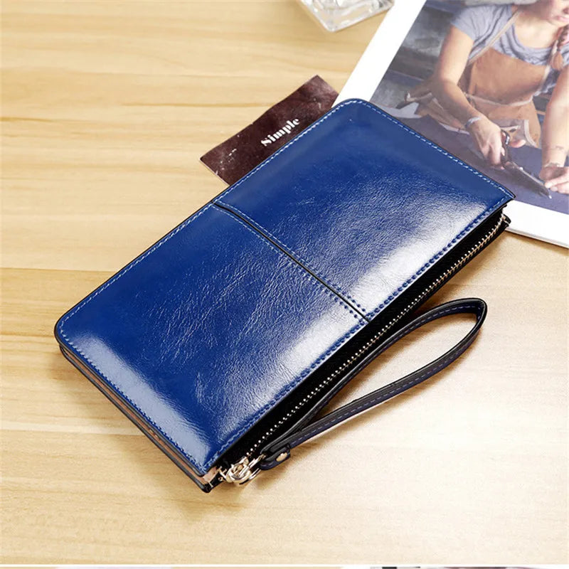 Women's Oil Wax Skin Long Wallet Large Capacity Clutch