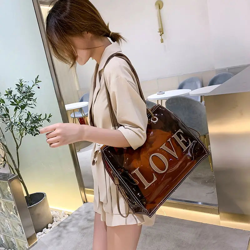 Women PVC Shoulder Bag Transparent Large Capacity Jelly Mother Handbag