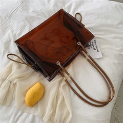 Women PVC Shoulder Bag Transparent Large Capacity Jelly Mother Handbag