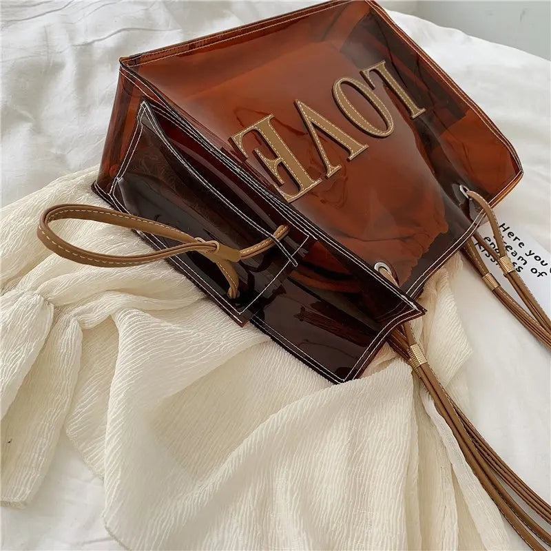 Women PVC Shoulder Bag Transparent Large Capacity Jelly Mother Handbag