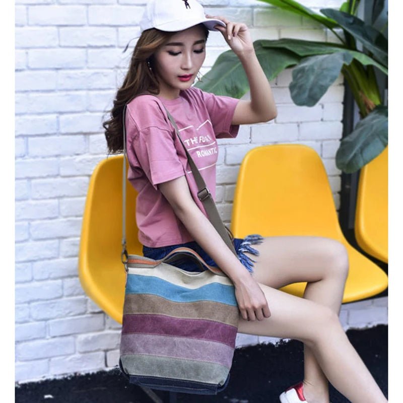 Canvas Shoulder Bag Zipper Crossbody Large Female Casual Tote Handbags