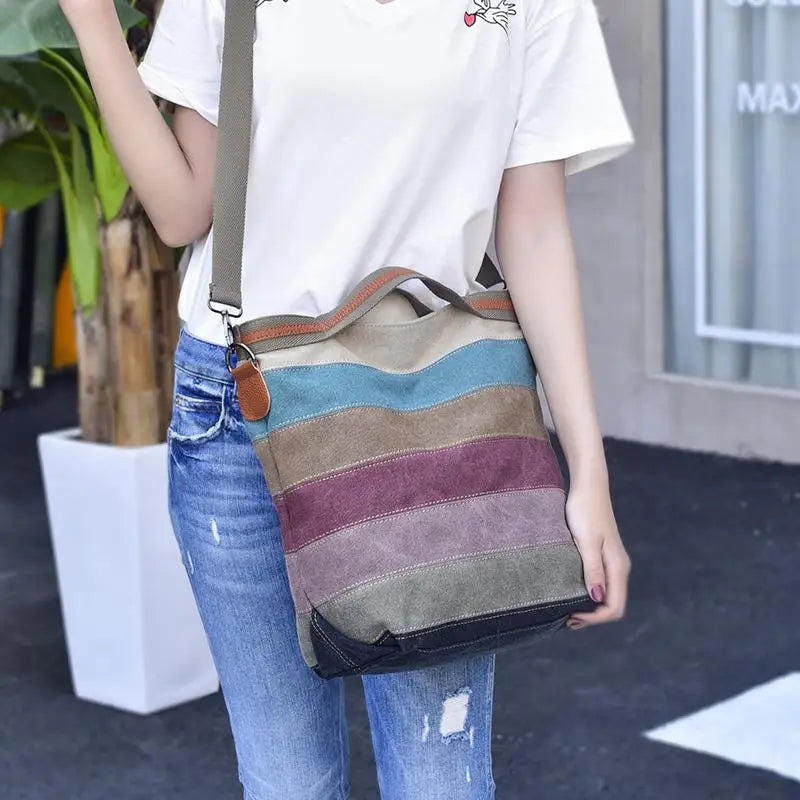 Canvas Shoulder Bag Zipper Crossbody Large Female Casual Tote Handbags